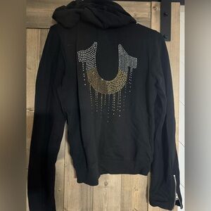 True Religion Black Rhinestone Horseshoe Zip-Up Hoodie (Women’s Small)
